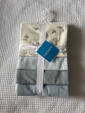 Carter's Cream & Light Blue Baby Blanket Set with Animal Print